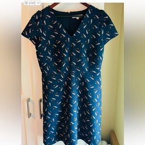 LOFT Blue Midi Dress with Leaf Print